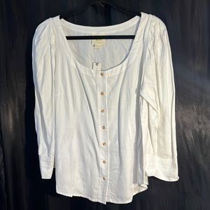 Anthropologie Maeve stark white scoop neck, 3/4 sleeve blouse